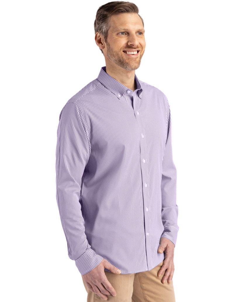 Cutter & Buck Skyline Epic Confidence Recycled Gingham Mens Long Sleeve Dress Shirt