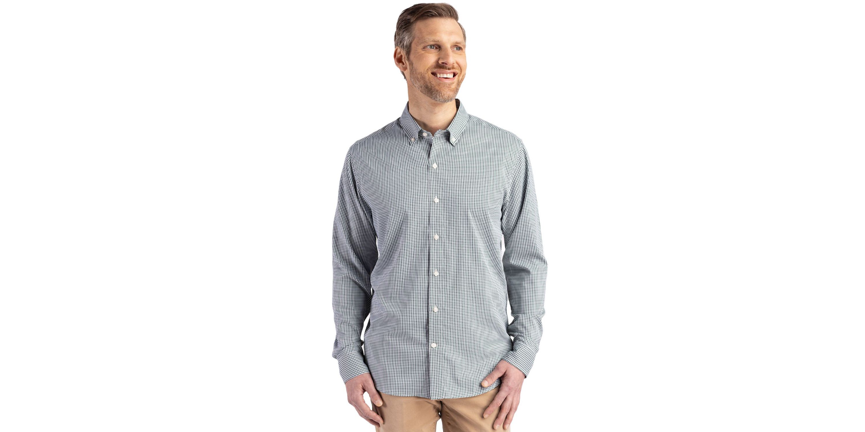 Cutter & Buck Skyline Epic Confidence Recycled Gingham Mens Long Sleeve Dress Shirt