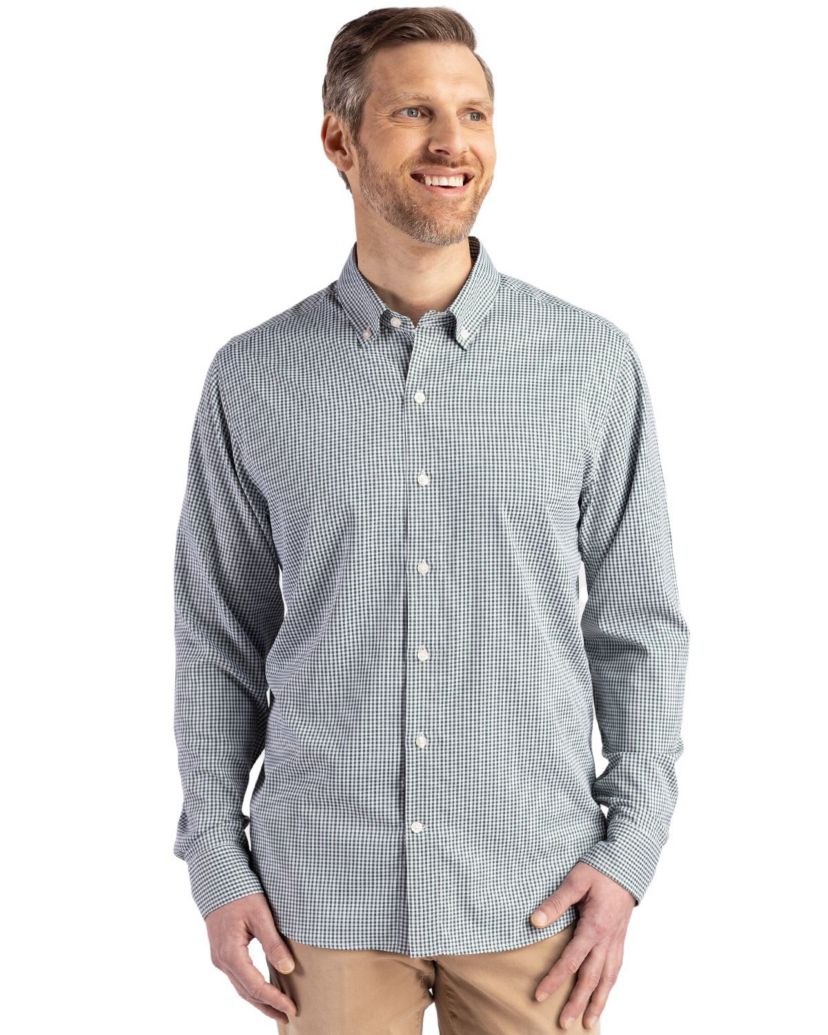 Cutter & Buck Skyline Epic Confidence Recycled Gingham Mens Long Sleeve Dress Shirt