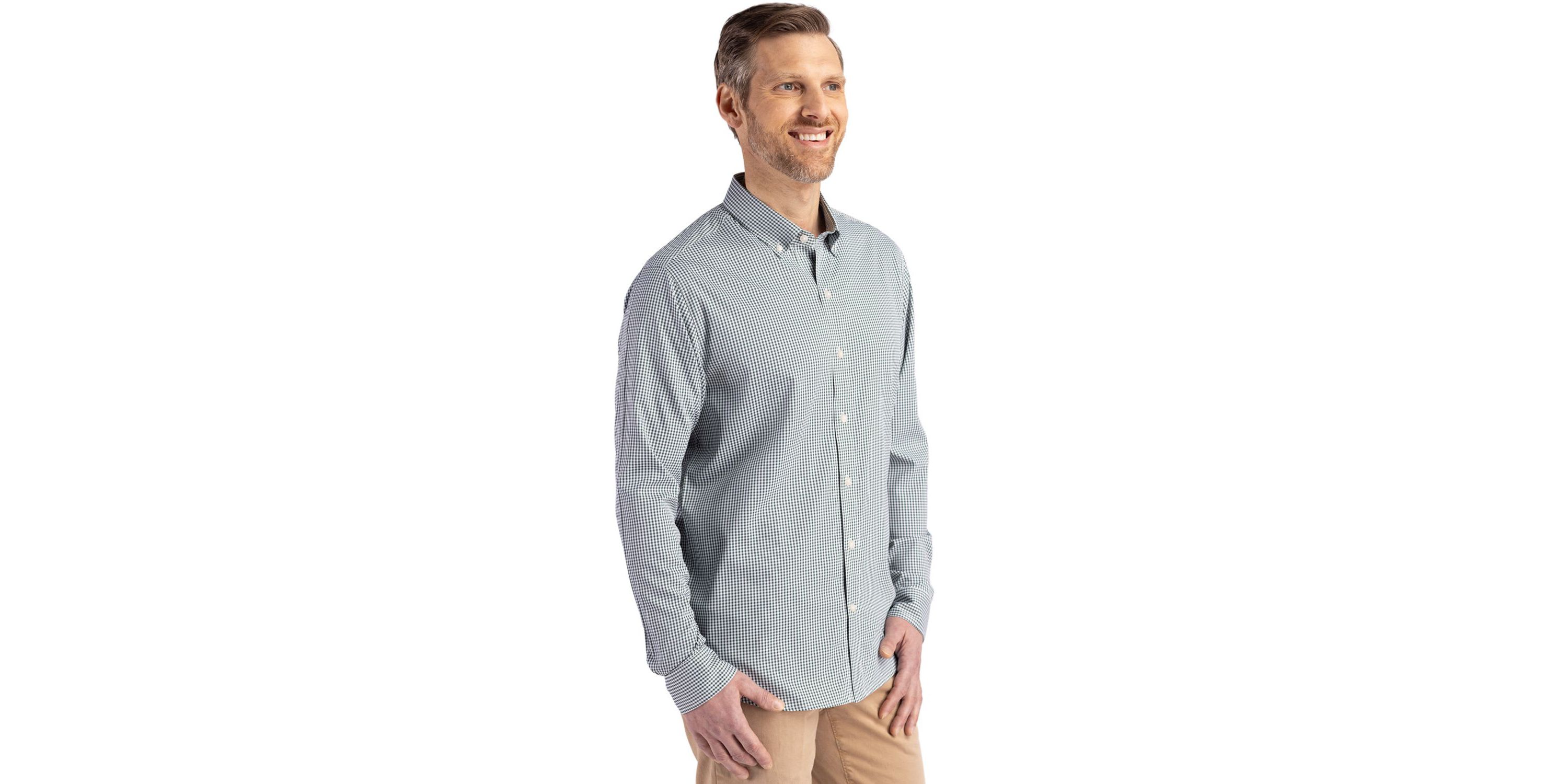 Cutter & Buck Skyline Epic Confidence Recycled Gingham Mens Long Sleeve Dress Shirt