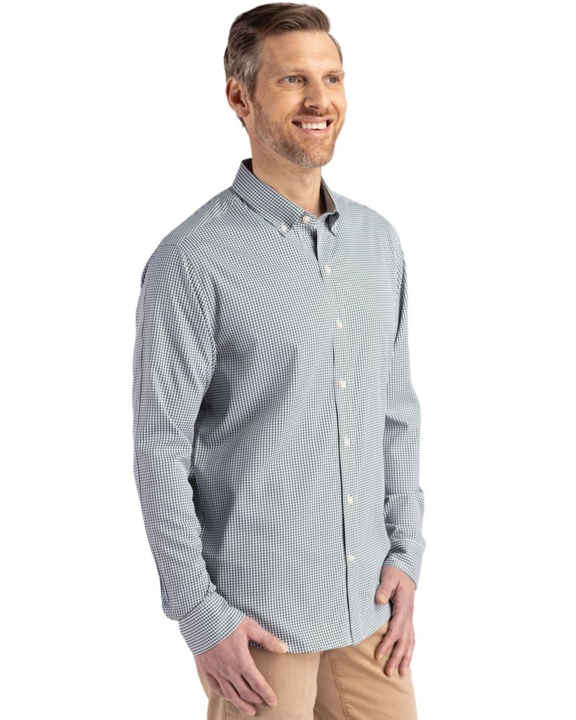 Cutter & Buck Skyline Epic Confidence Recycled Gingham Mens Long Sleeve Dress Shirt