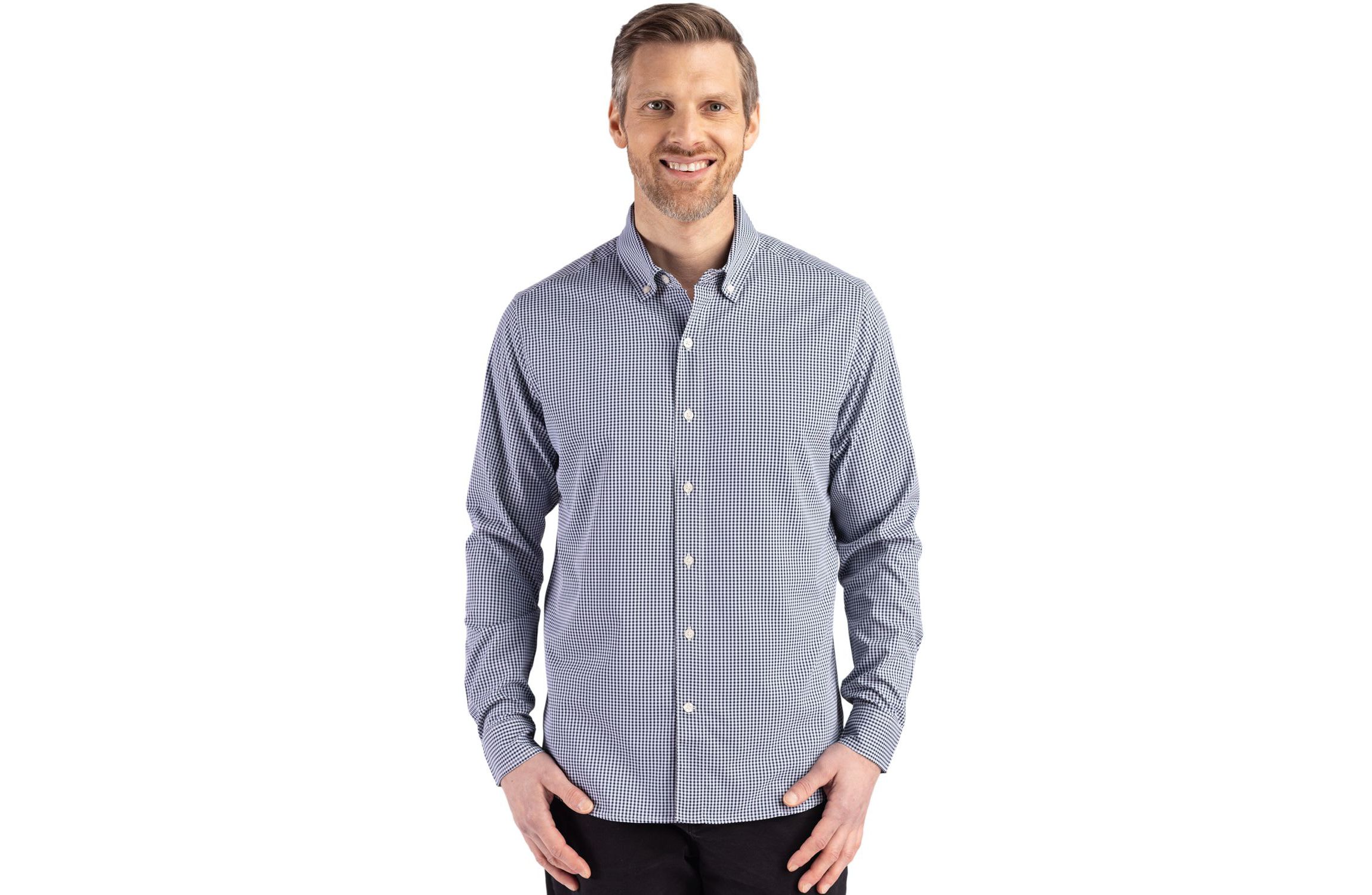 Cutter & Buck Skyline Epic Confidence Recycled Gingham Mens Long Sleeve Dress Shirt