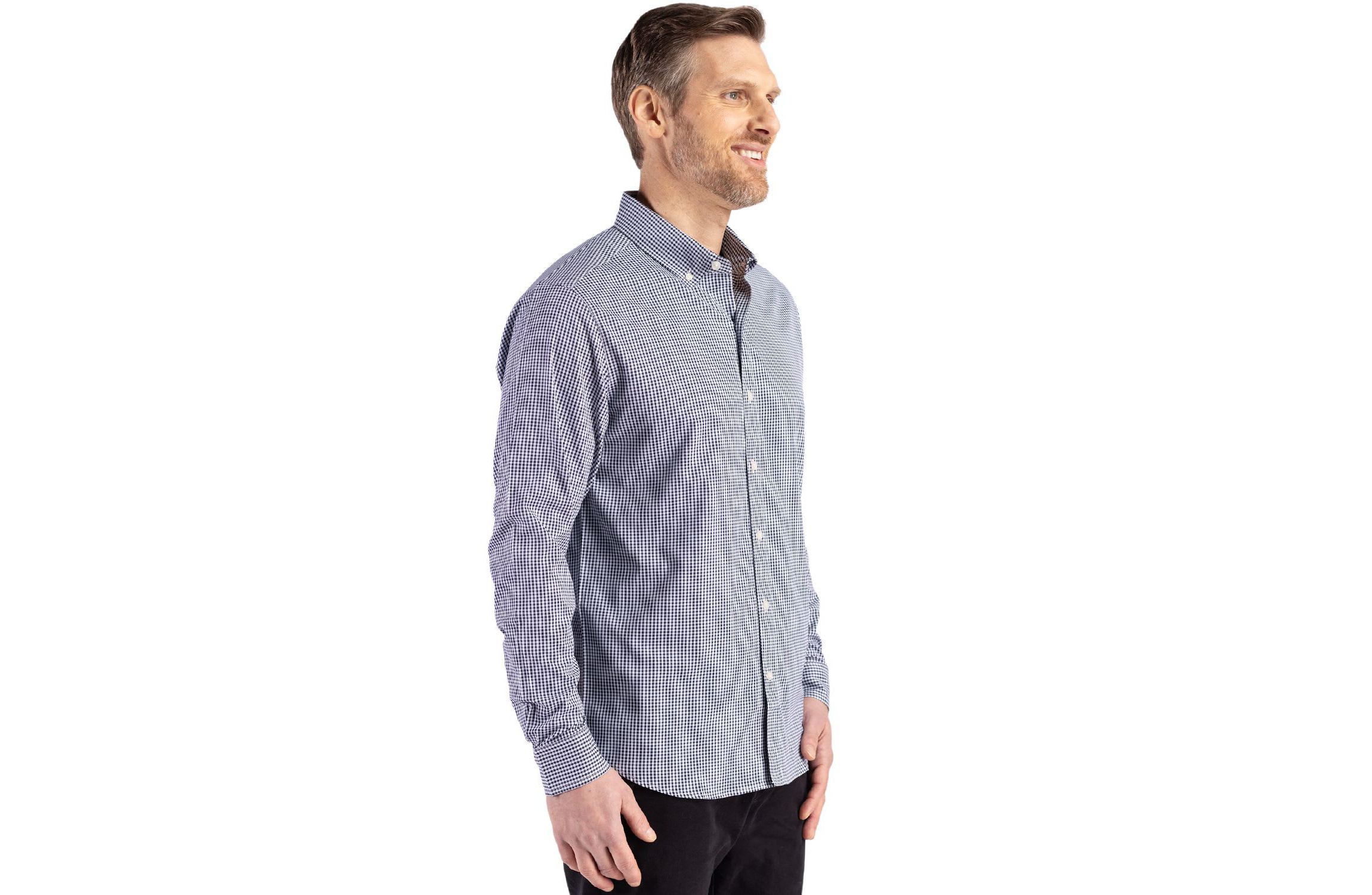 Cutter & Buck Skyline Epic Confidence Recycled Gingham Mens Long Sleeve Dress Shirt