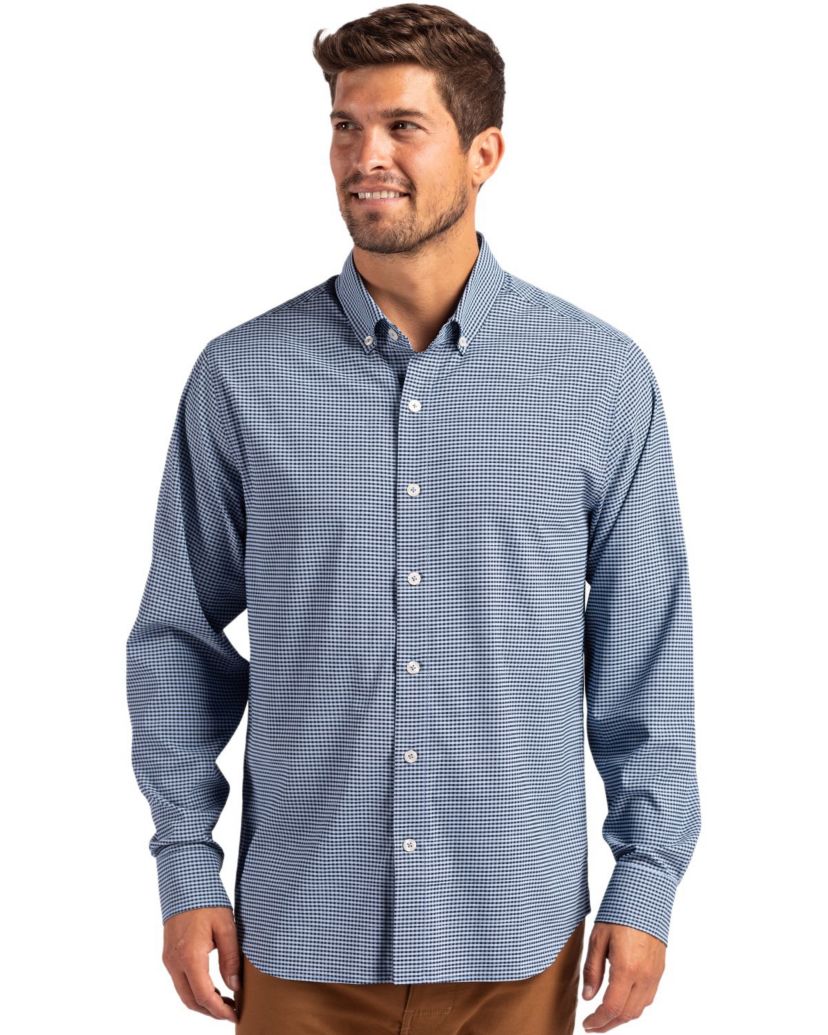 Cutter & Buck Skyline Epic Confidence Recycled Gingham Mens Long Sleeve Dress Shirt