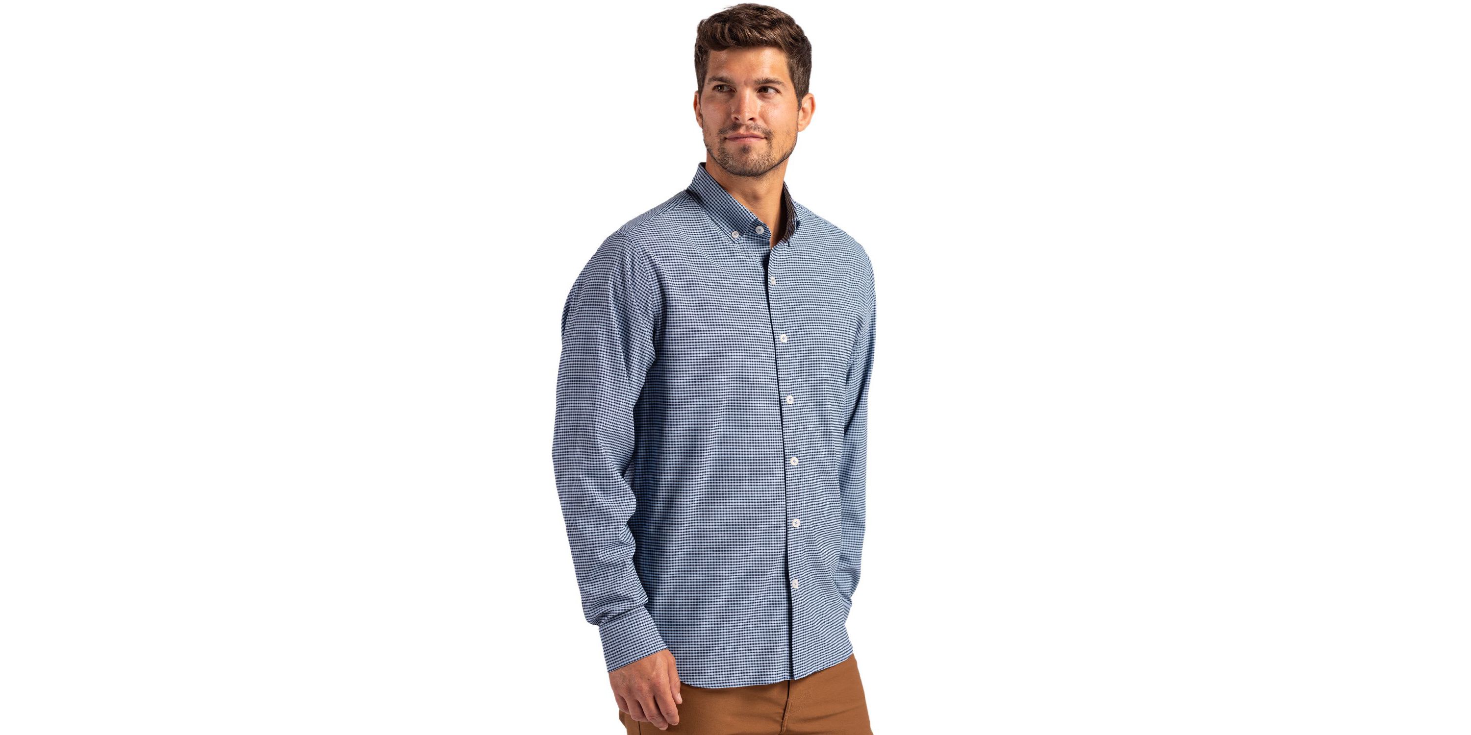 Cutter & Buck Skyline Epic Confidence Recycled Gingham Mens Long Sleeve Dress Shirt