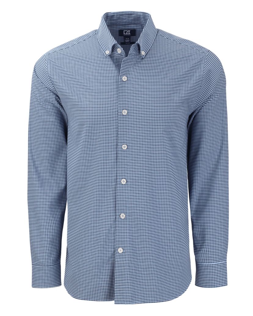 Cutter & Buck Skyline Epic Confidence Recycled Gingham Mens Long Sleeve Dress Shirt