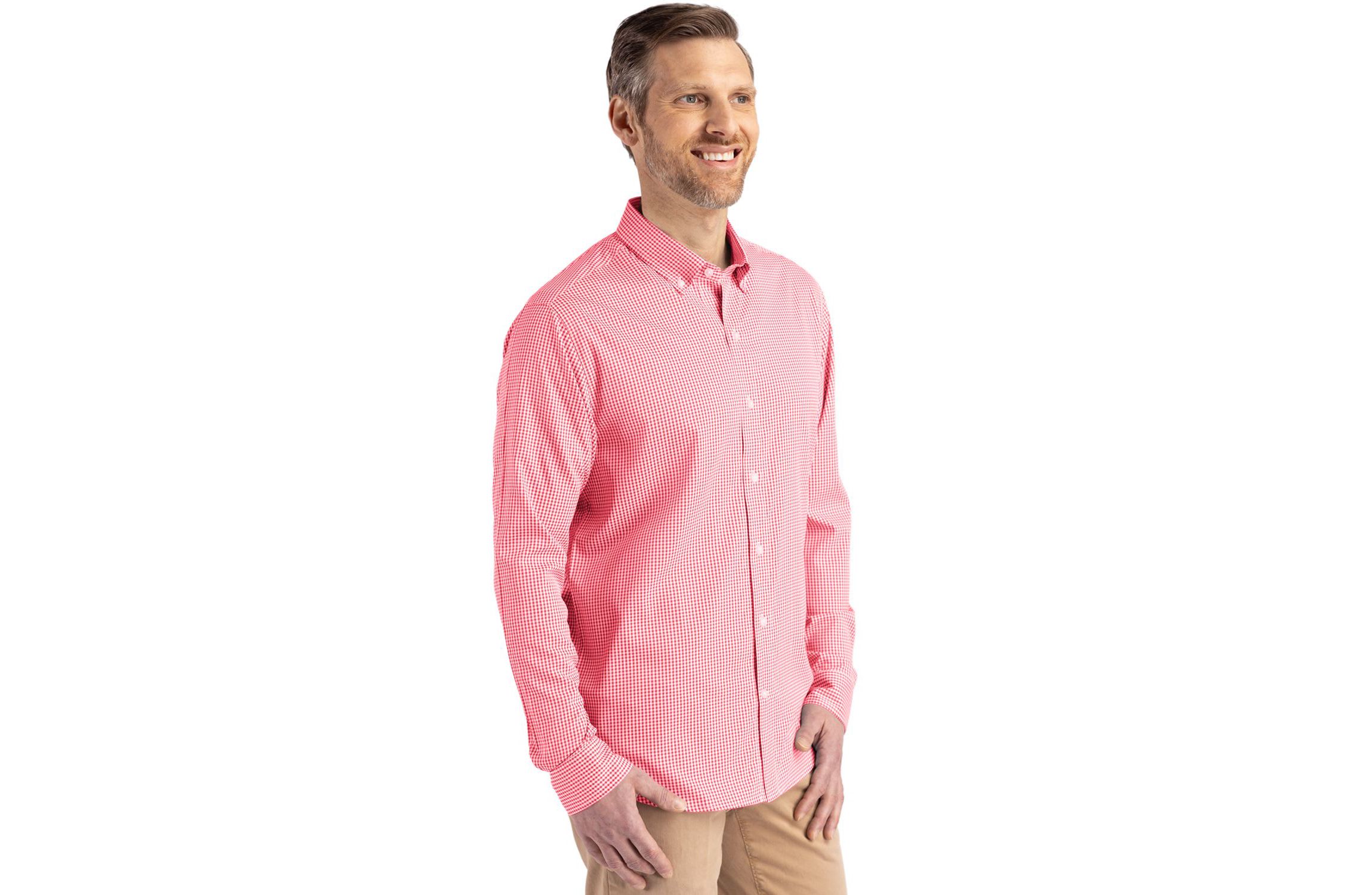 Cutter & Buck Skyline Epic Confidence Recycled Gingham Mens Long Sleeve Dress Shirt