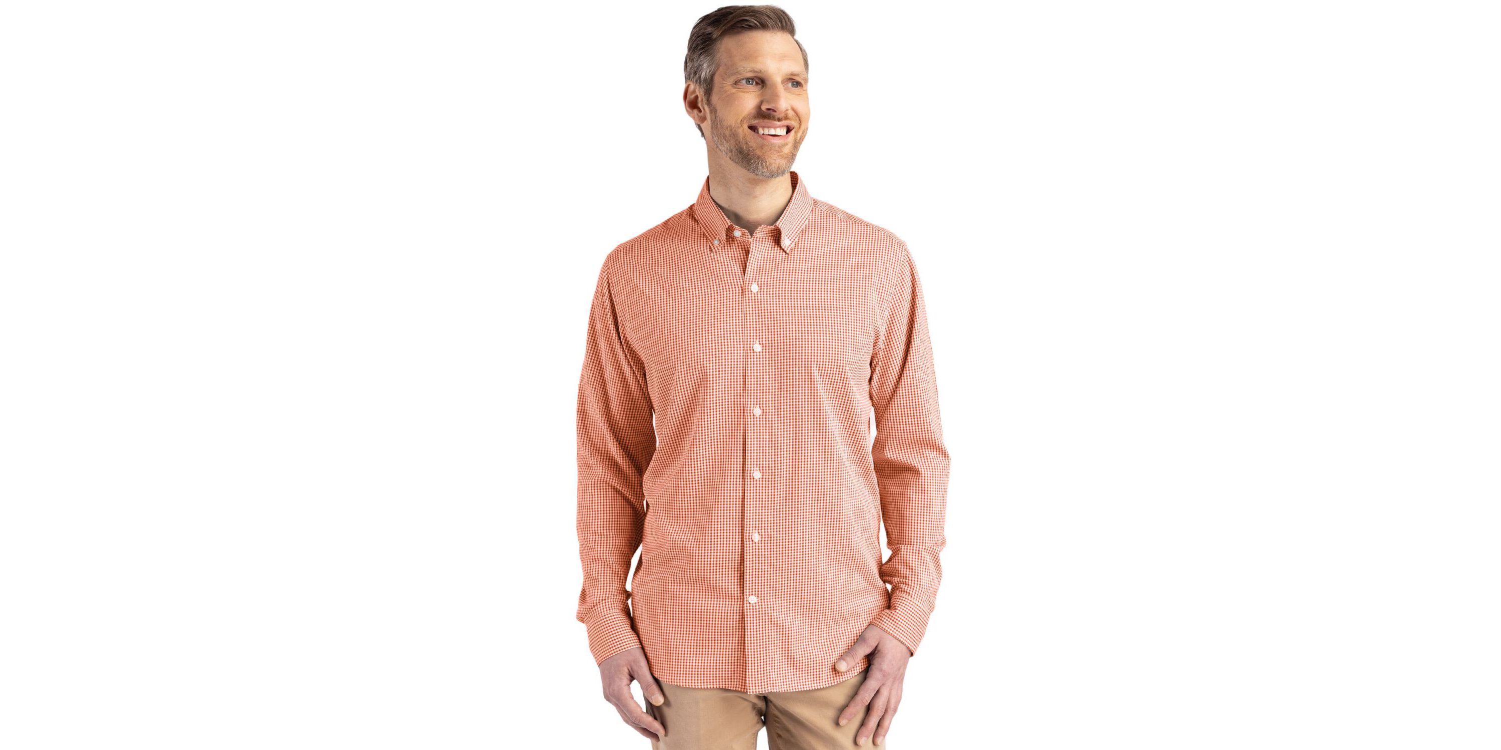 Cutter & Buck Skyline Epic Confidence Recycled Gingham Mens Long Sleeve Dress Shirt