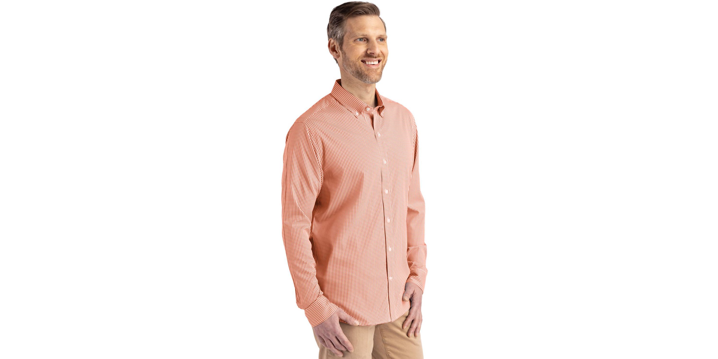 Cutter & Buck Skyline Epic Confidence Recycled Gingham Mens Long Sleeve Dress Shirt