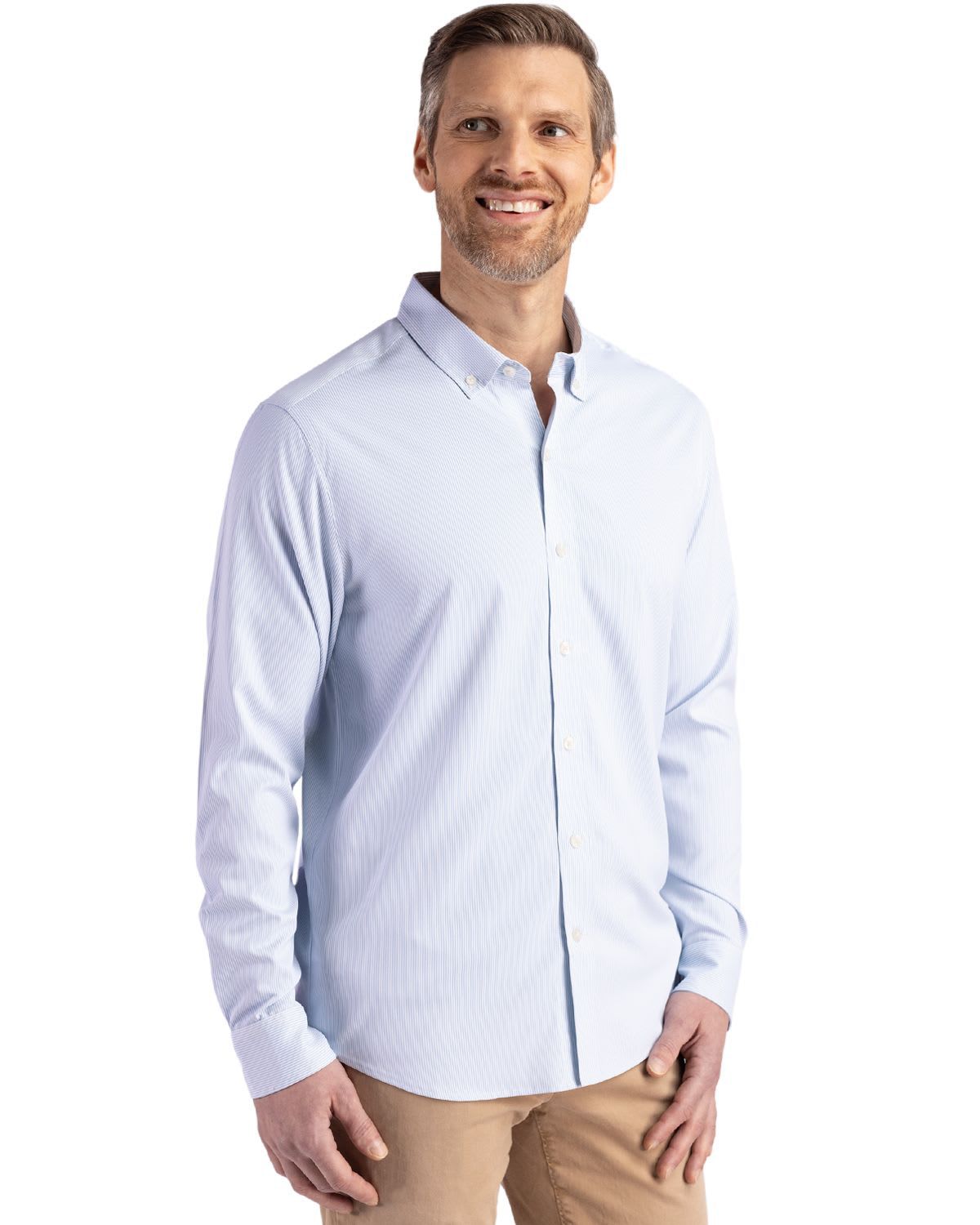 Cutter & Buck Skyline Epic Confidence Recycled Pinstripe Mens Long Sleeve Dress Shirt