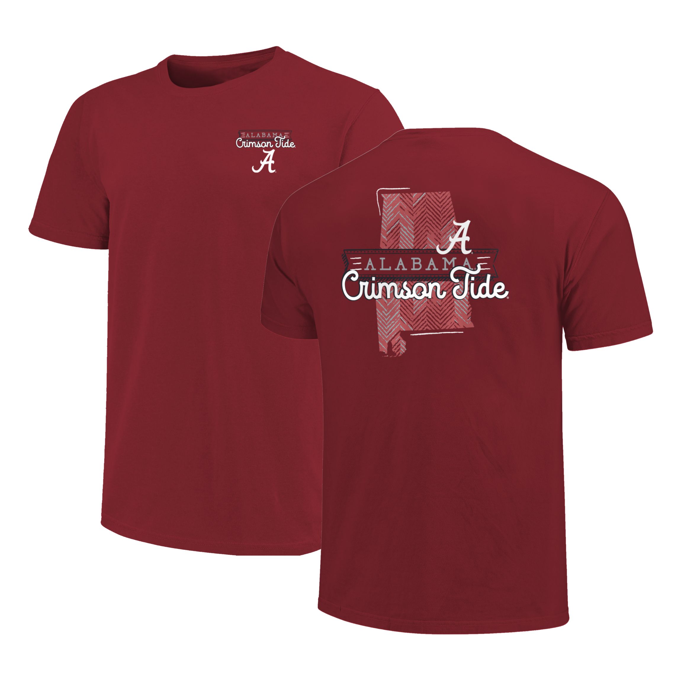 Image One Alabama Crimson Tide Sketch Banner Pattern State Short Sleeve T-Shirt