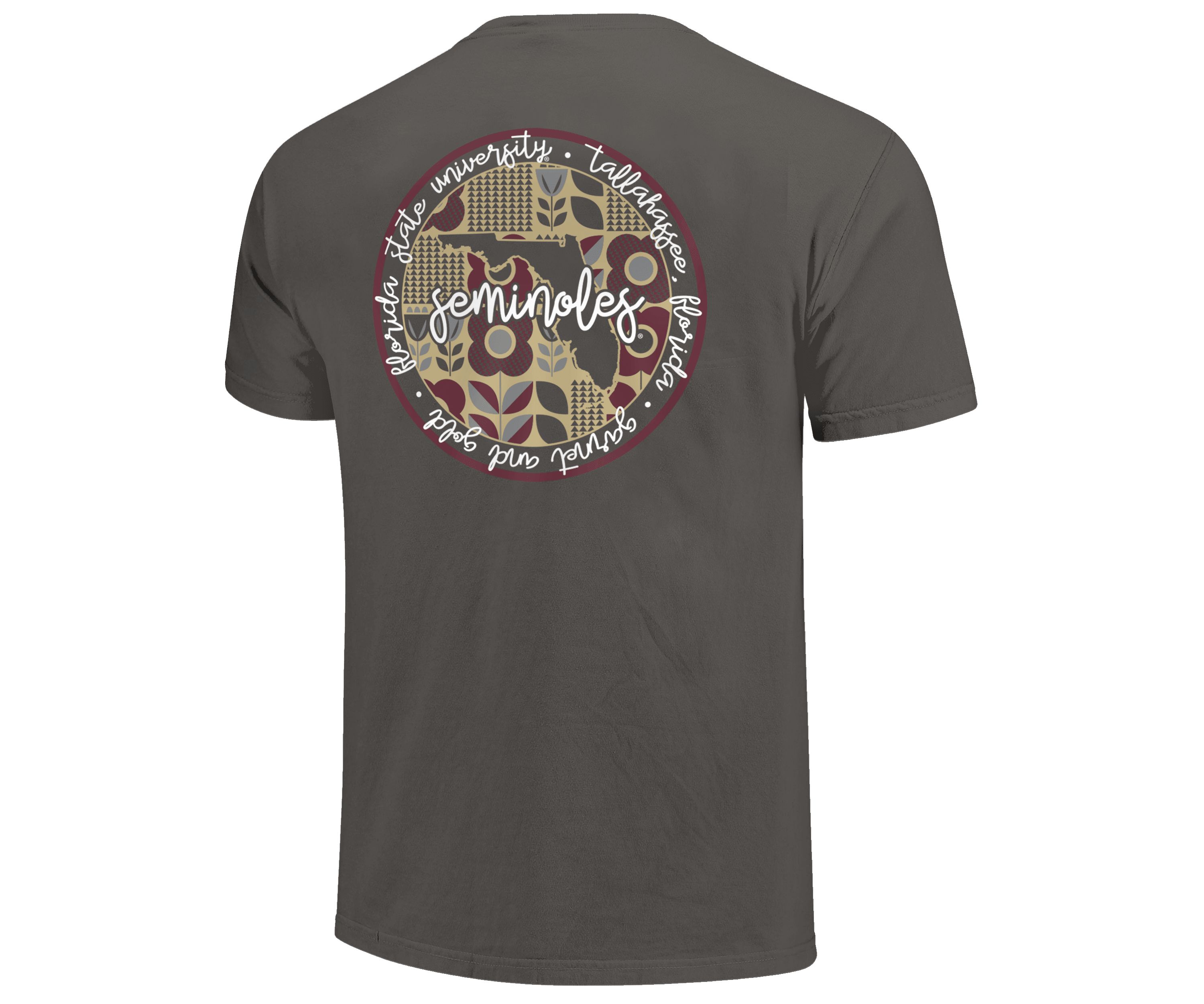 Image One Florida State Seminoles Circle Pattern With State Script Short Sleeve T-Shirt