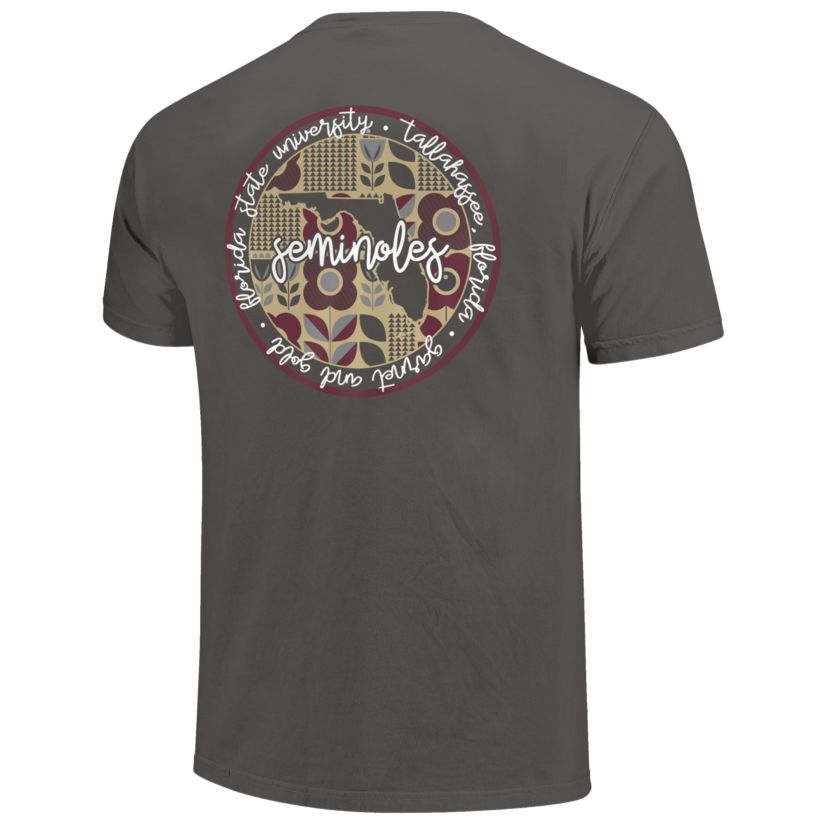 Image One Florida State Seminoles Circle Pattern With State Script Short Sleeve T-Shirt