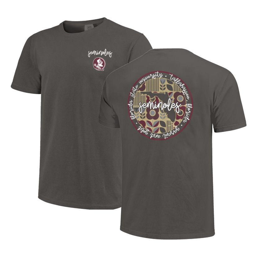 Image One Florida State Seminoles Circle Pattern With State Script Short Sleeve T-Shirt