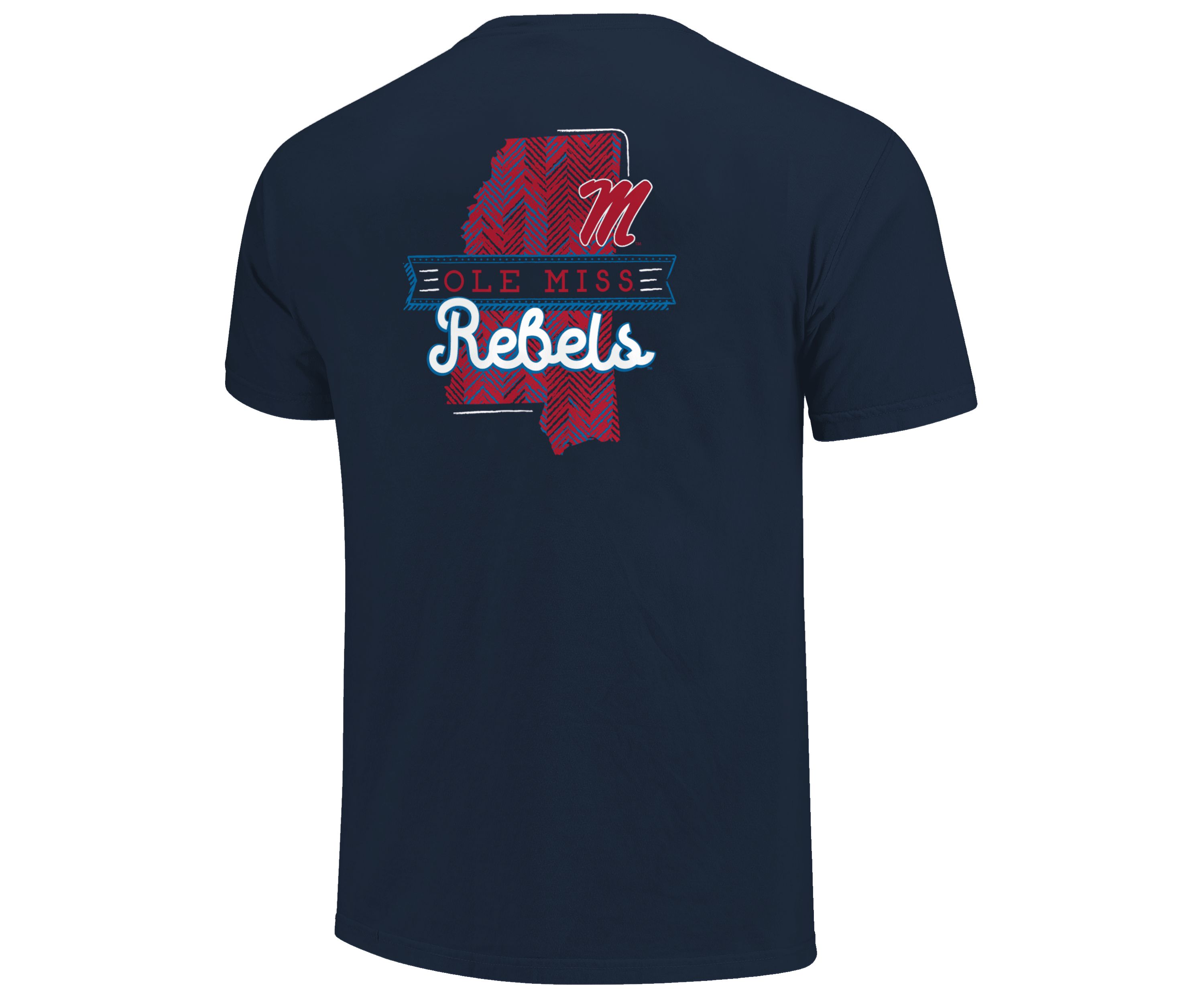 Image One Ole Miss Rebels Sketch Banner Pattern State Short Sleeve T-Shirt