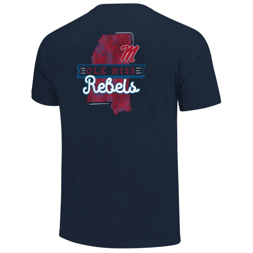 Image One Ole Miss Rebels Sketch Banner Pattern State Short Sleeve T-Shirt