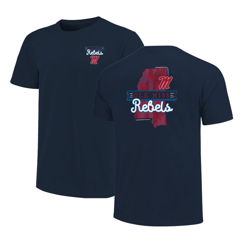 Image One Ole Miss Rebels Sketch Banner Pattern State Short Sleeve T-Shirt