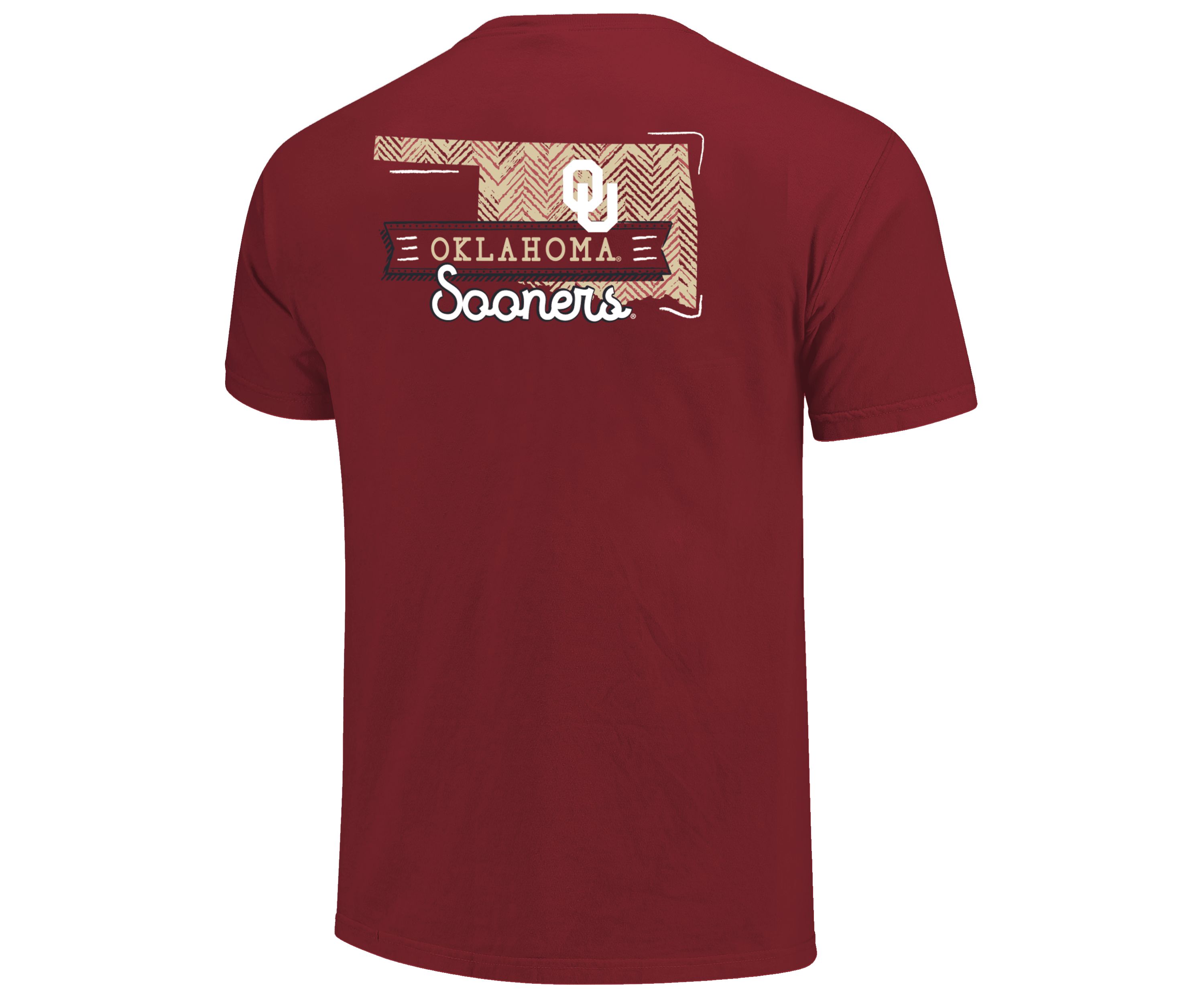 Image One Oklahoma Sooners Sketch Banner Pattern State Short Sleeve T-Shirt