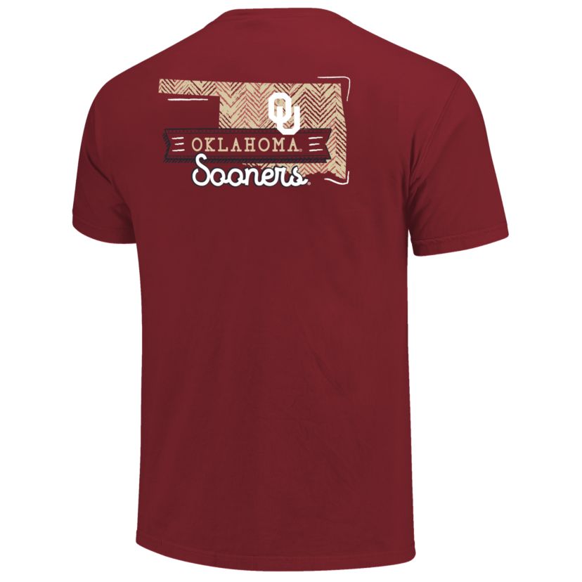 Image One Oklahoma Sooners Sketch Banner Pattern State Short Sleeve T-Shirt