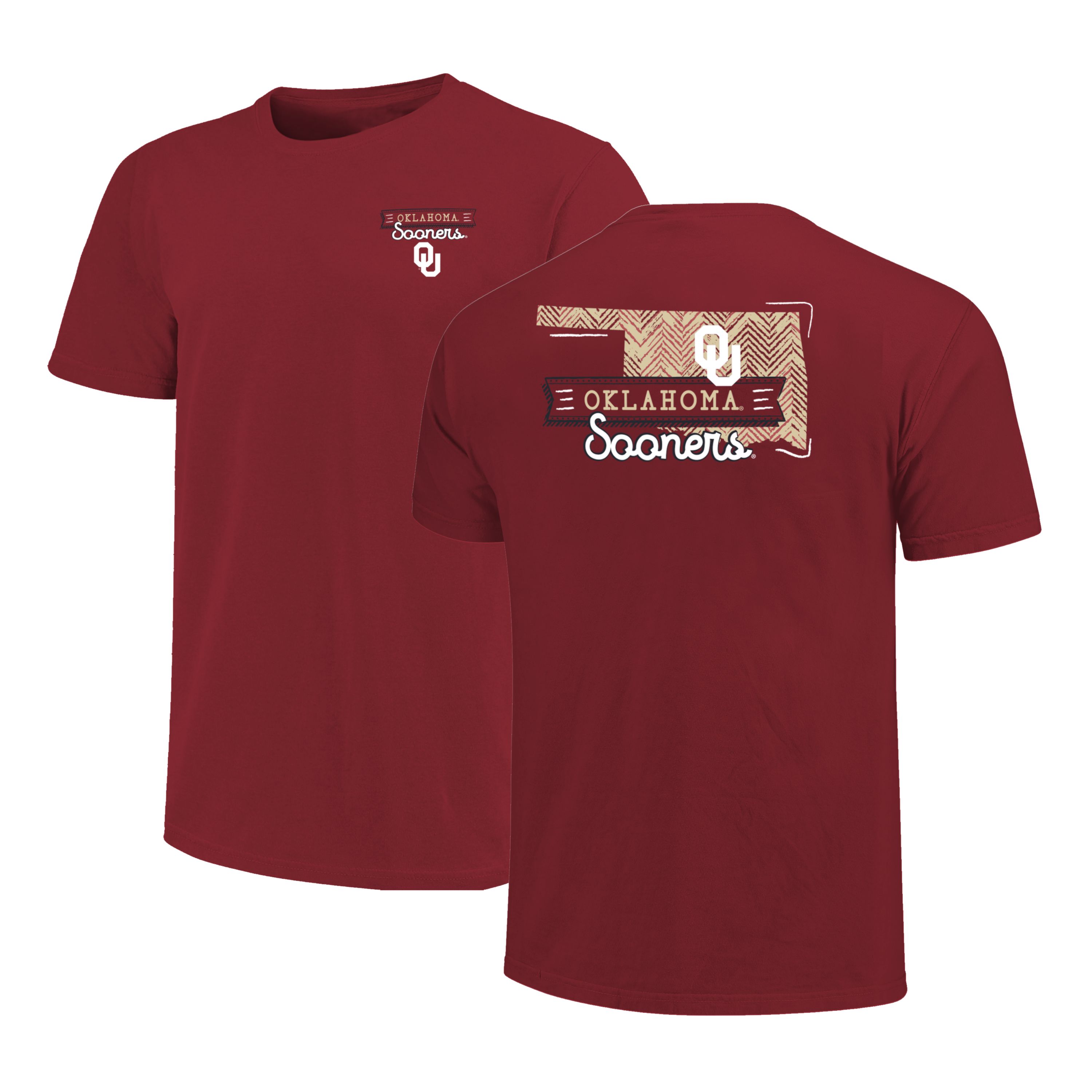 Image One Oklahoma Sooners Sketch Banner Pattern State Short Sleeve T-Shirt