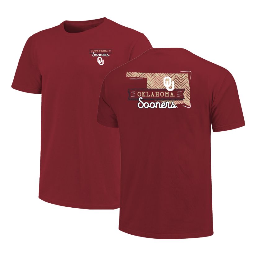 Image One Oklahoma Sooners Sketch Banner Pattern State Short Sleeve T-Shirt
