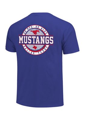 Image One Men's Ncaa Smu Mustangs Striped Stamp Comfort Color T-Shirt