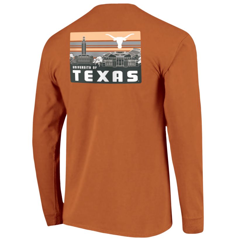 Image One Texas Longhorns Campus Skyline Striped Sky Long Sleeve T-Shirt