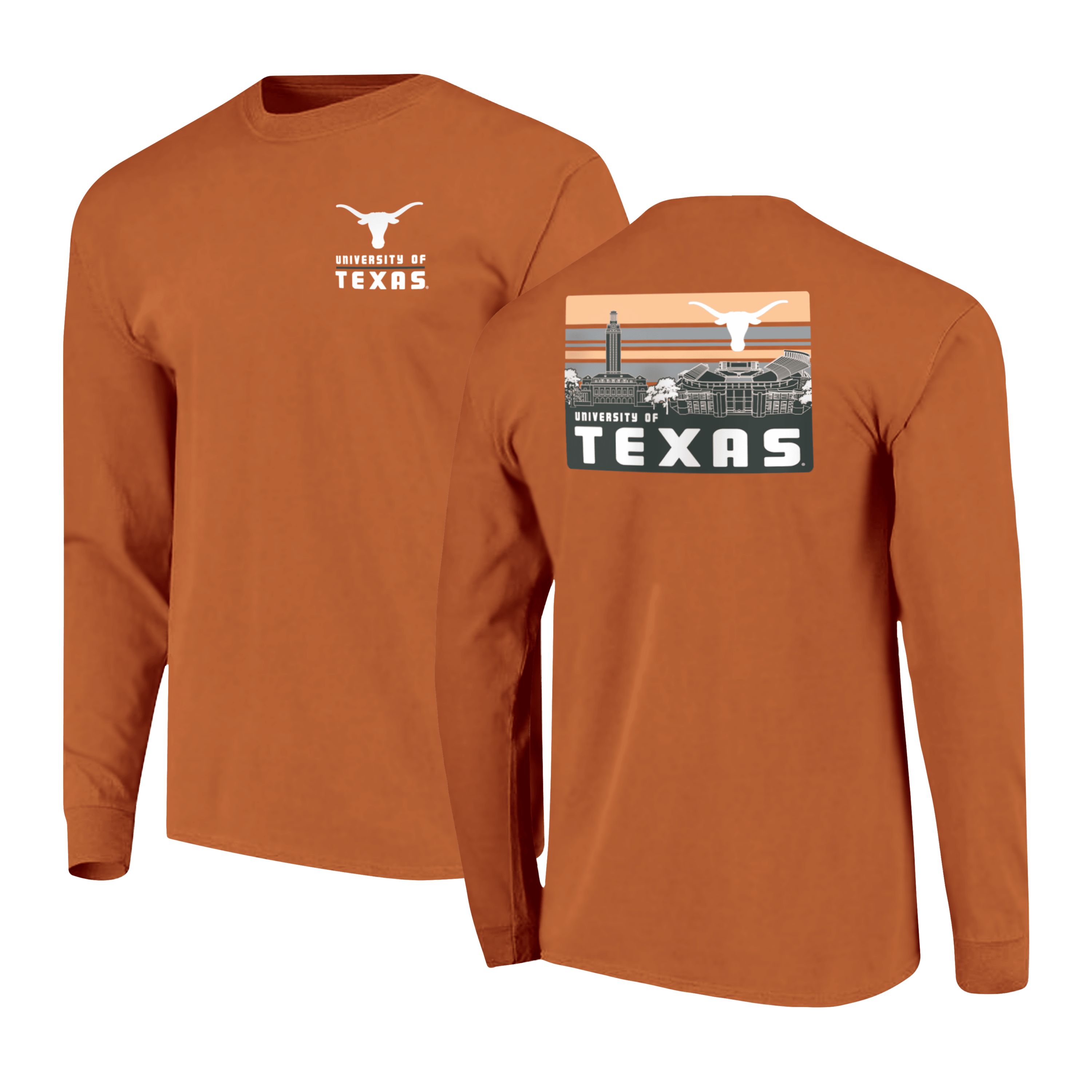 Image One Texas Longhorns Campus Skyline Striped Sky Long Sleeve T-Shirt