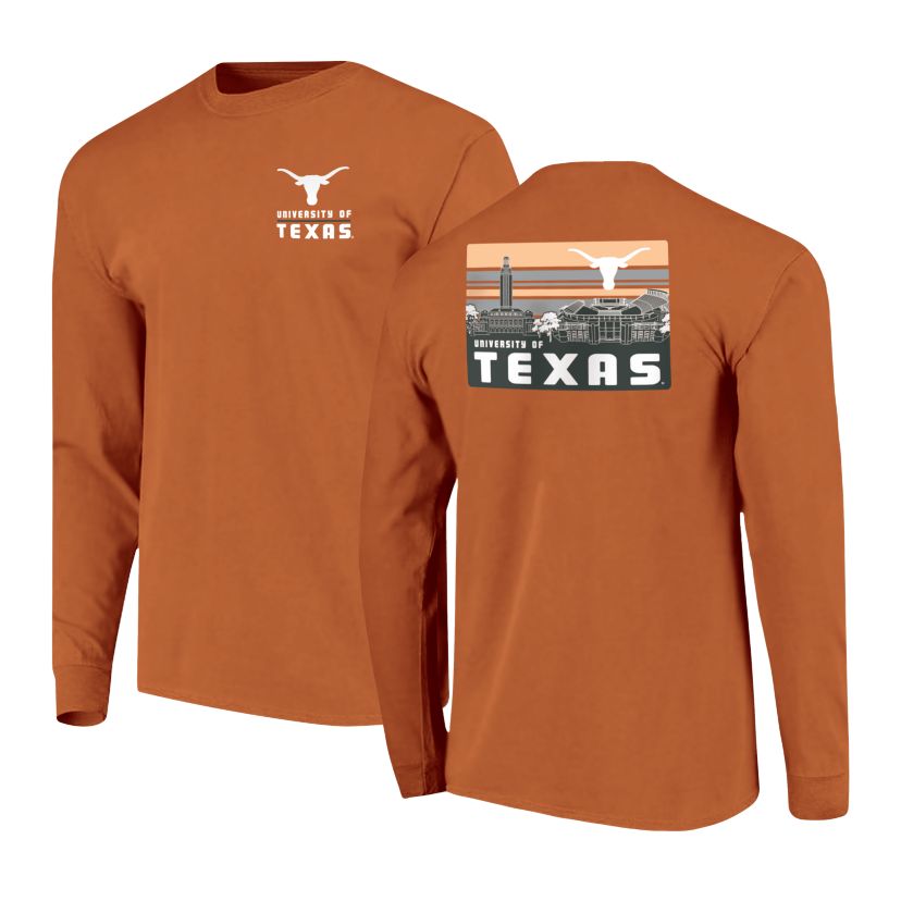 Image One Texas Longhorns Campus Skyline Striped Sky Long Sleeve T-Shirt