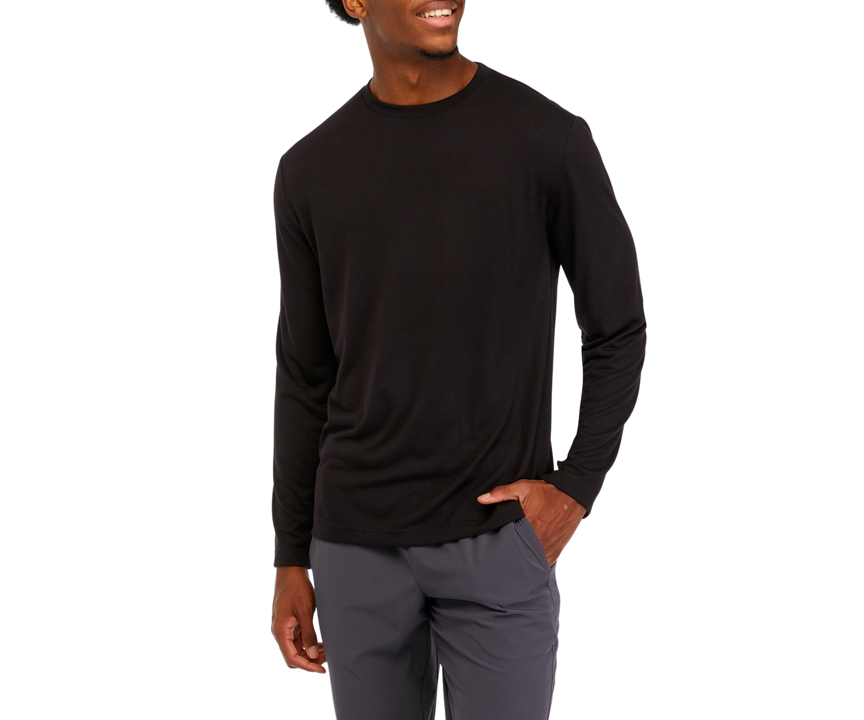 Brushed Long Sleeve Solid Crew Neck T-Shirt