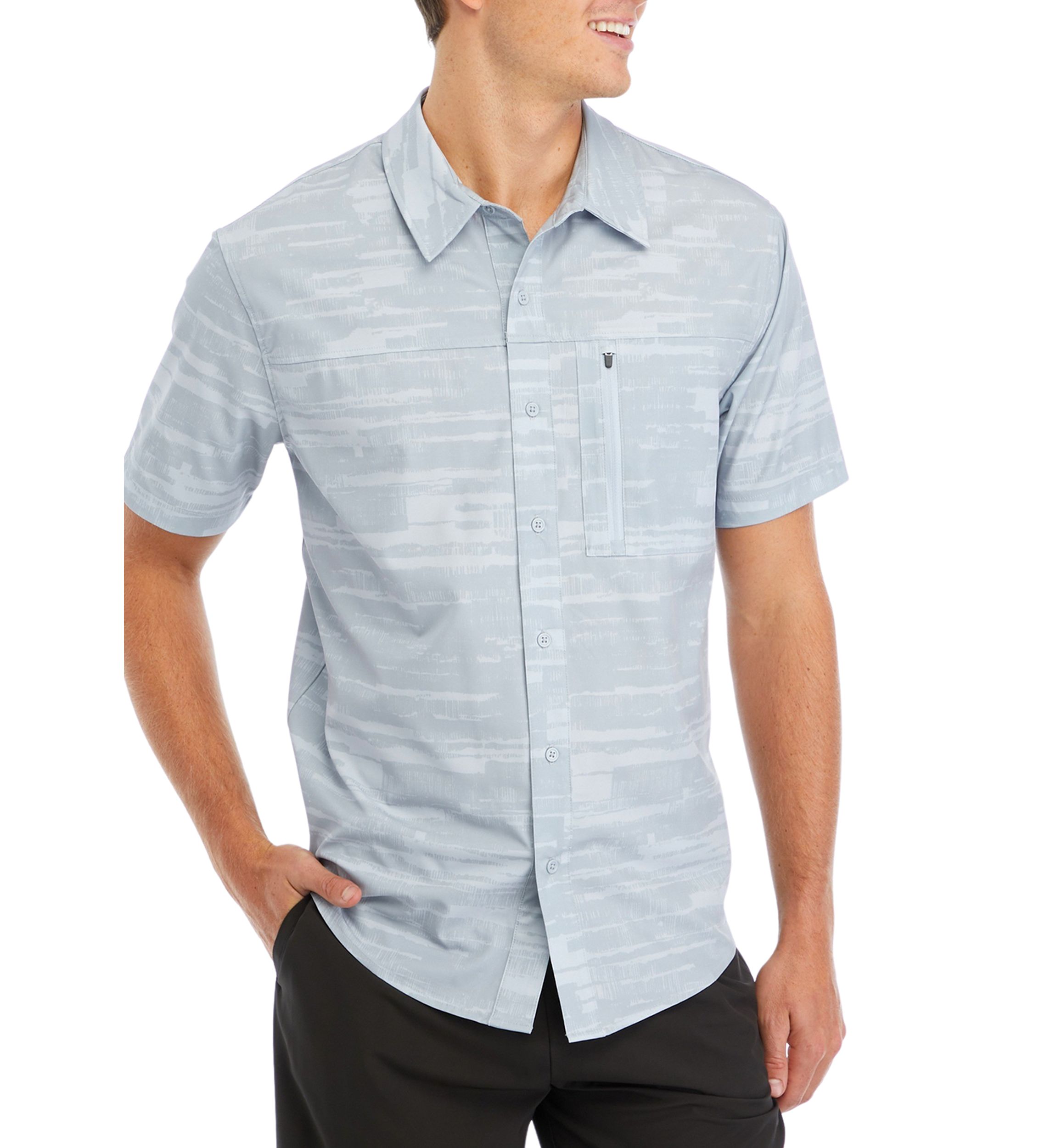 Short Sleeve Printed Woven Hybrid Shirt