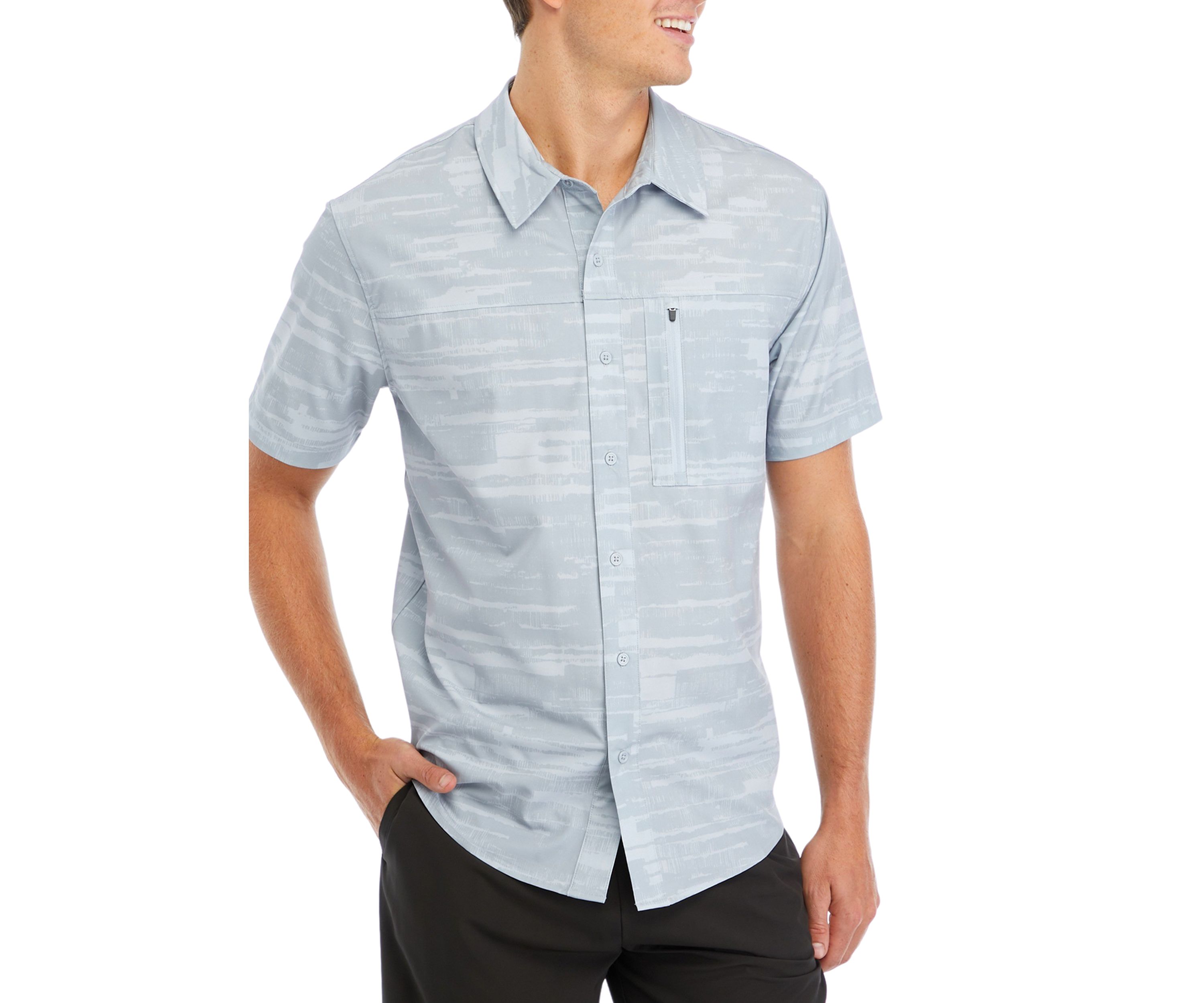 Short Sleeve Printed Woven Hybrid Shirt