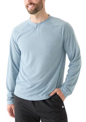 ZELOS Men's Textured Henley T-Shirt, Blue, XL