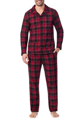 Cuddl Duds Men's Cozy Lodge Notch PJ Set, Red, Medium