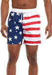 Printed Color Block American Flag Swim Trunks