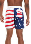 Printed Color Block American Flag Swim Trunks