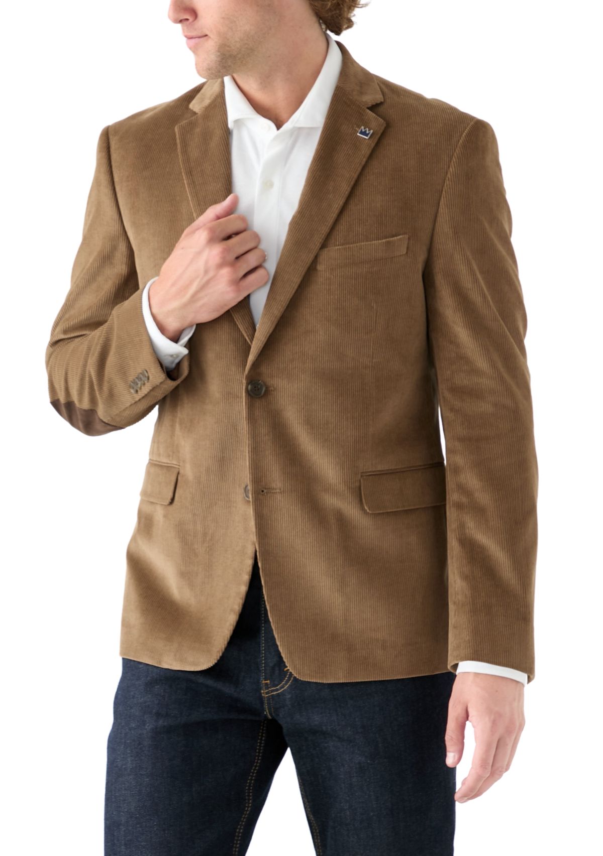 Mens Corduroy Sport Coat with Faux Suede Elbow Patch
