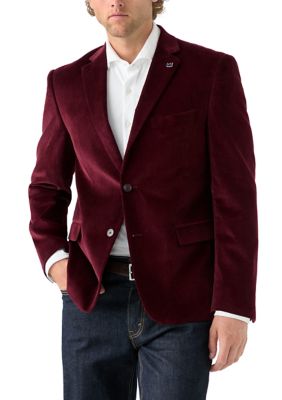 Crown & Ivy Men's Corduroy Sport Coat, Burgundy, 48 Long