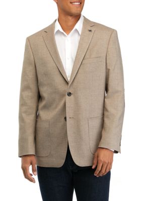 Tan Solid Twill Sport Coat with Faux Suede Elbow Patch