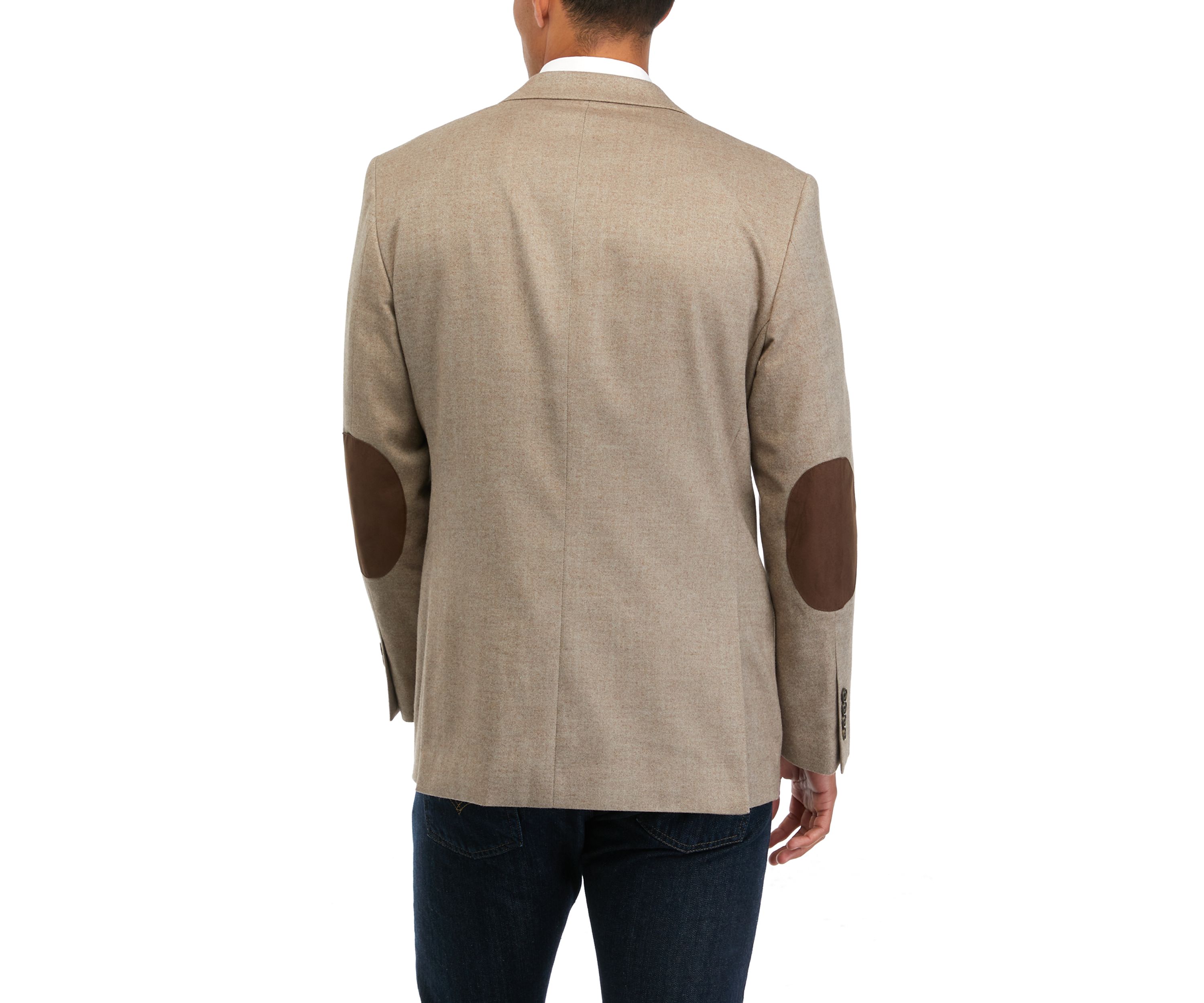 Tan Solid Twill Sport Coat with Faux Suede Elbow Patch
