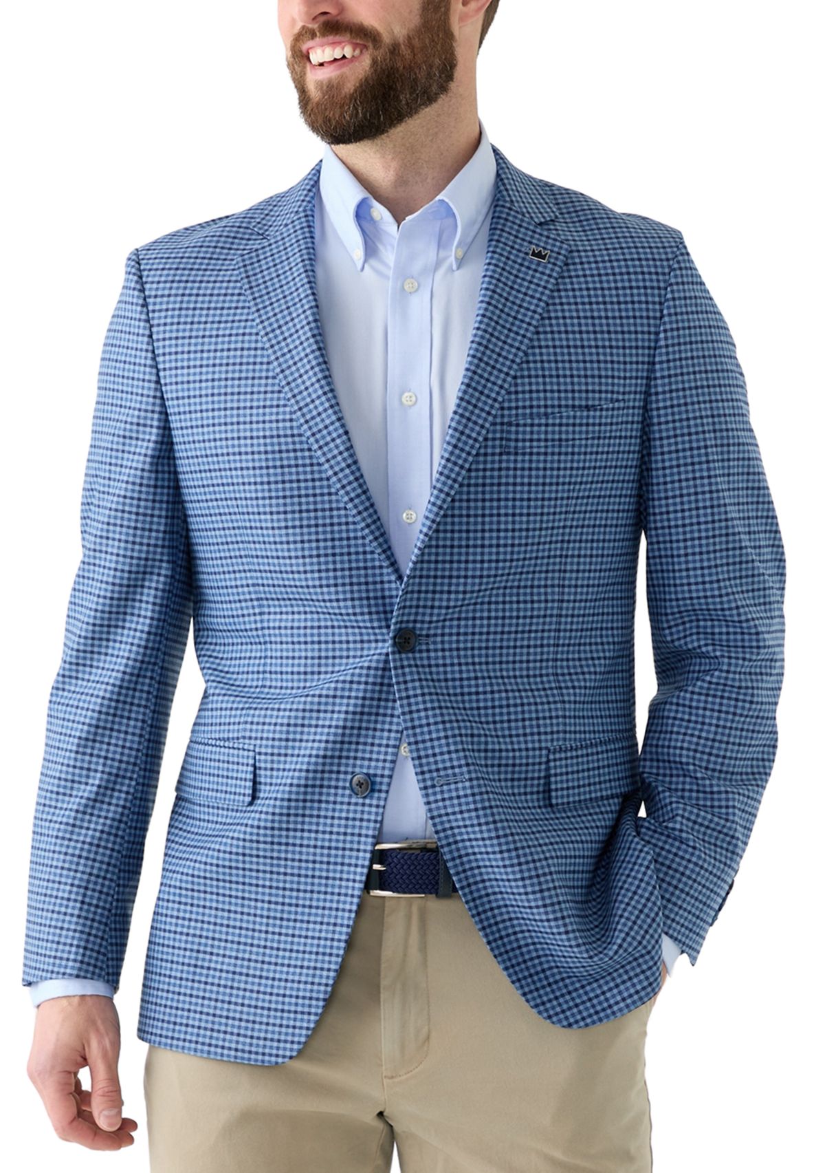 Navy Check Printed Suit Jacket