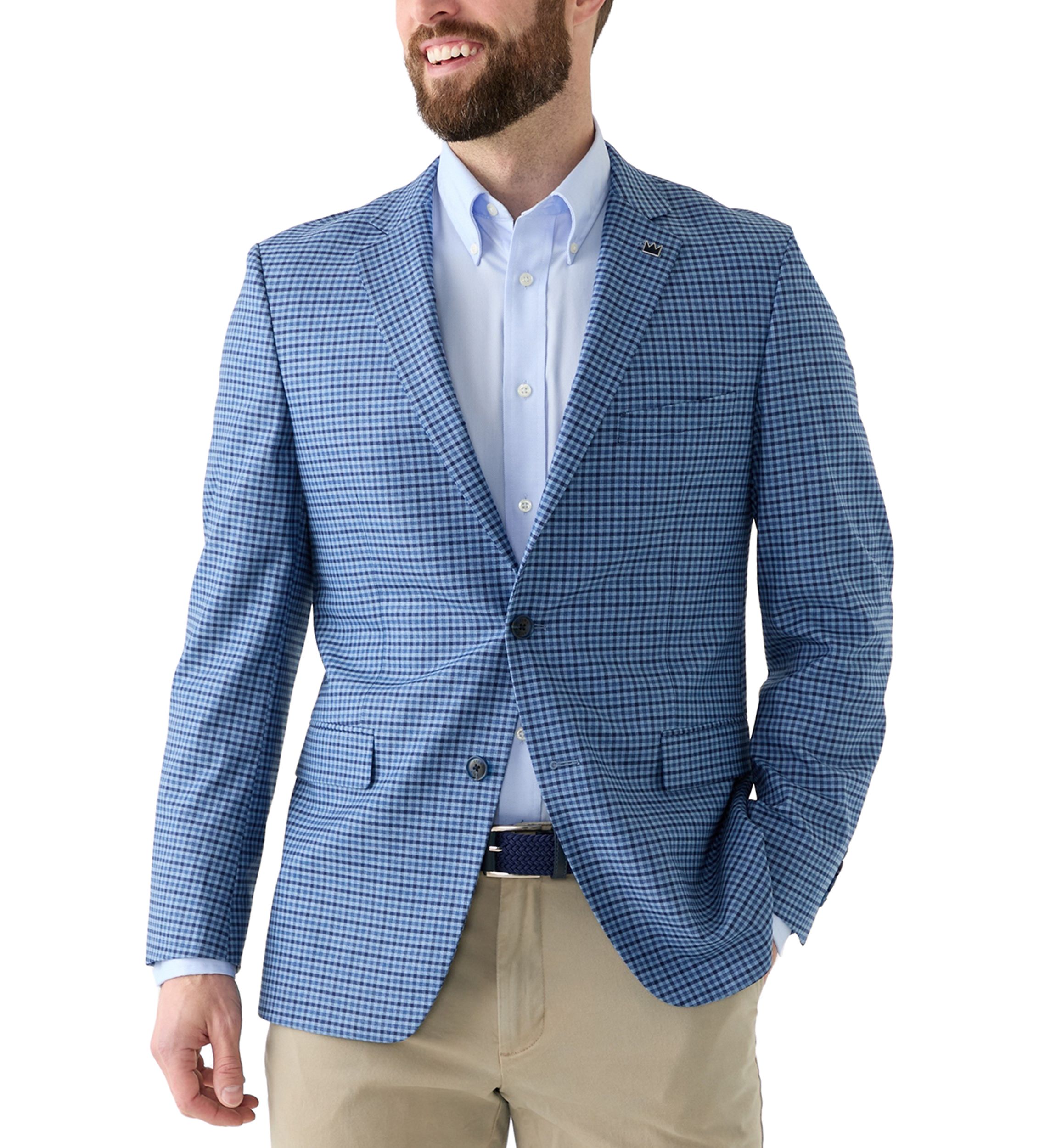 Navy Check Printed Suit Jacket