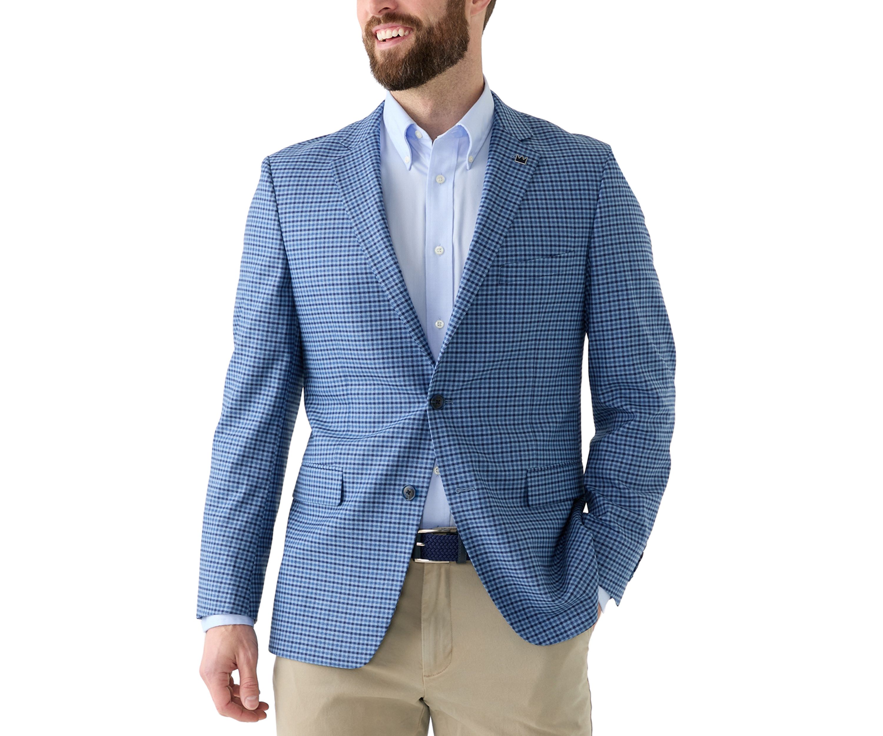 Navy Check Printed Suit Jacket