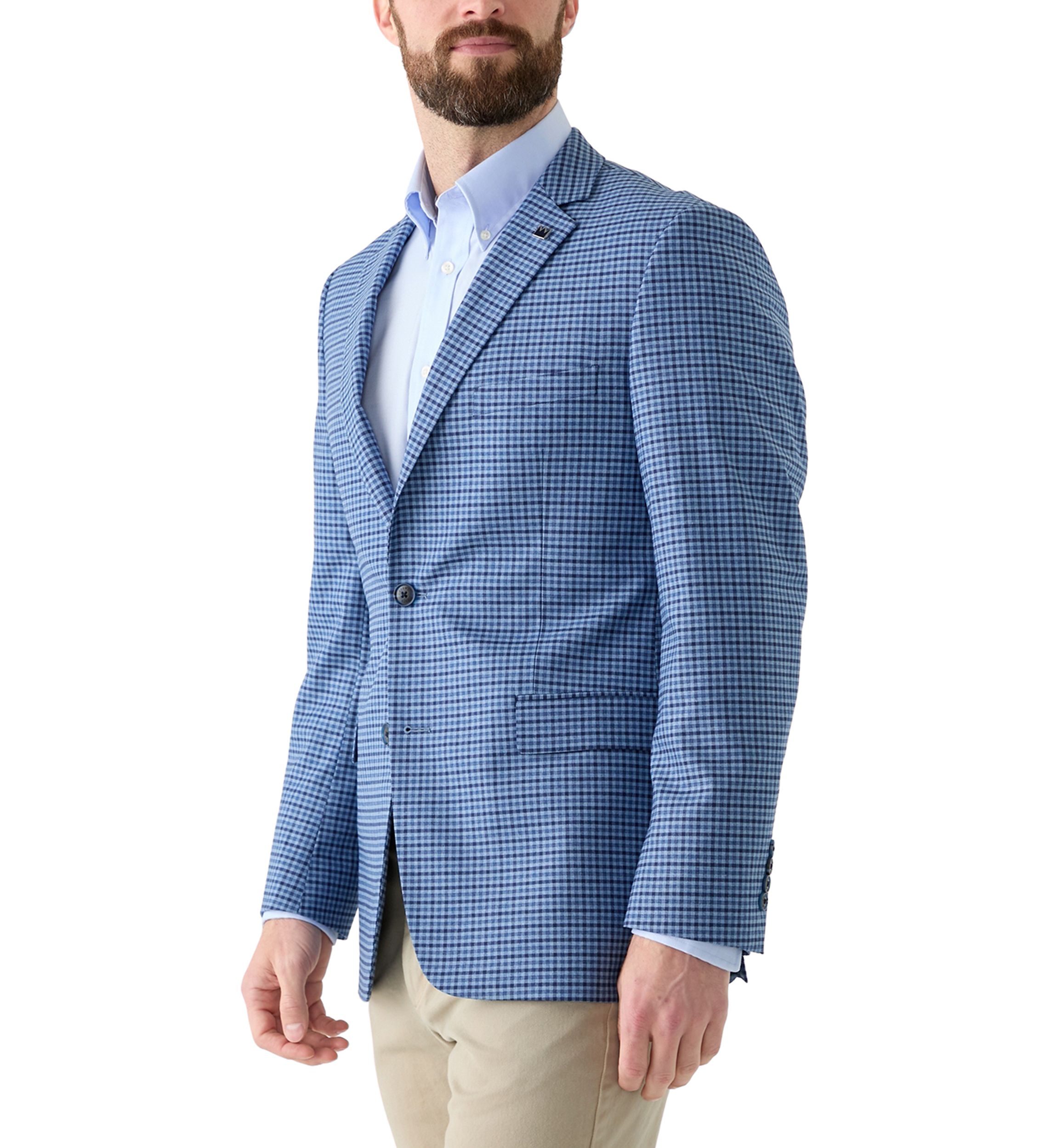 Navy Check Printed Suit Jacket
