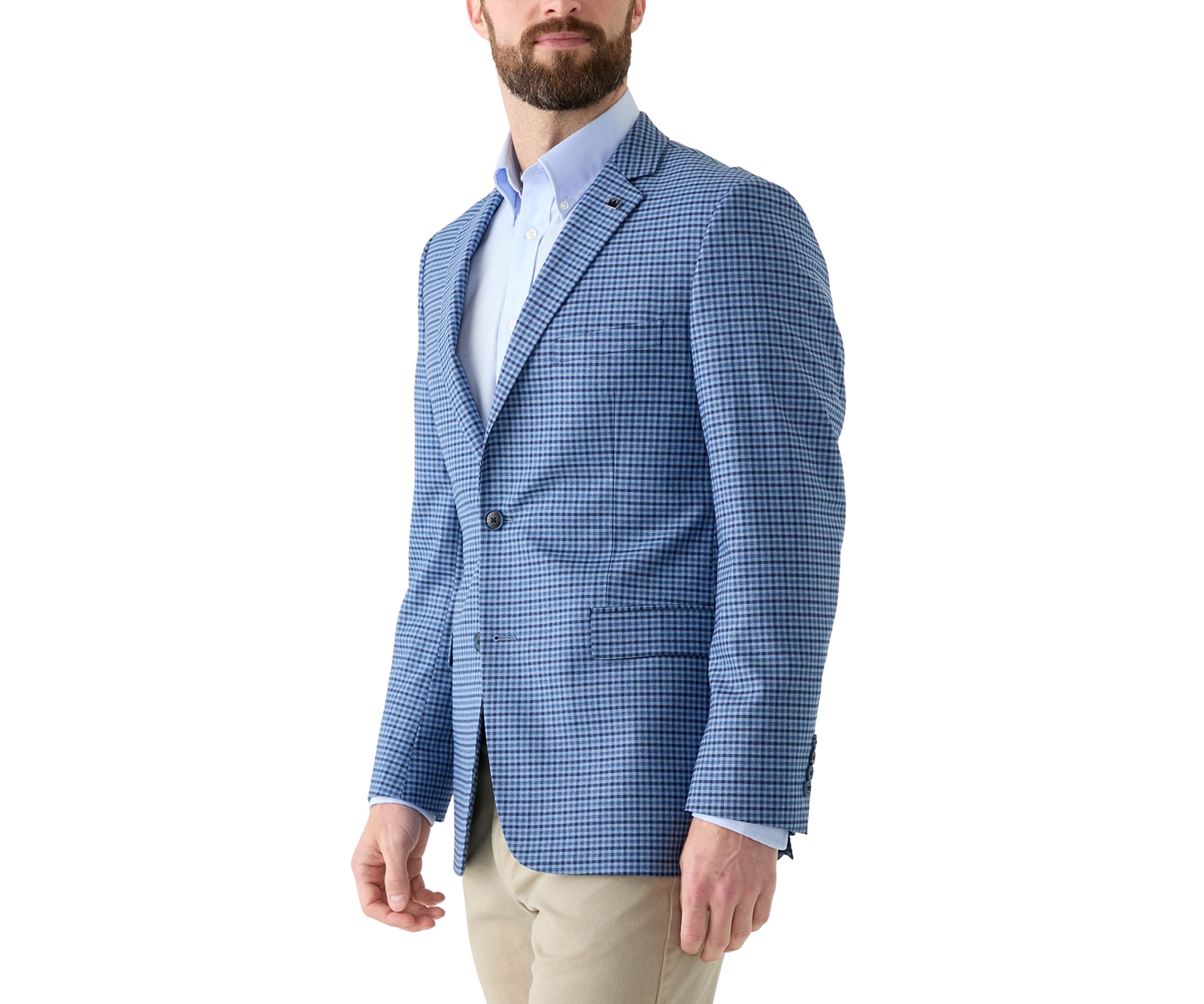 Navy Check Printed Suit Jacket
