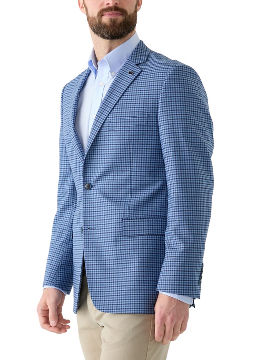 Navy Check Printed Suit Jacket
