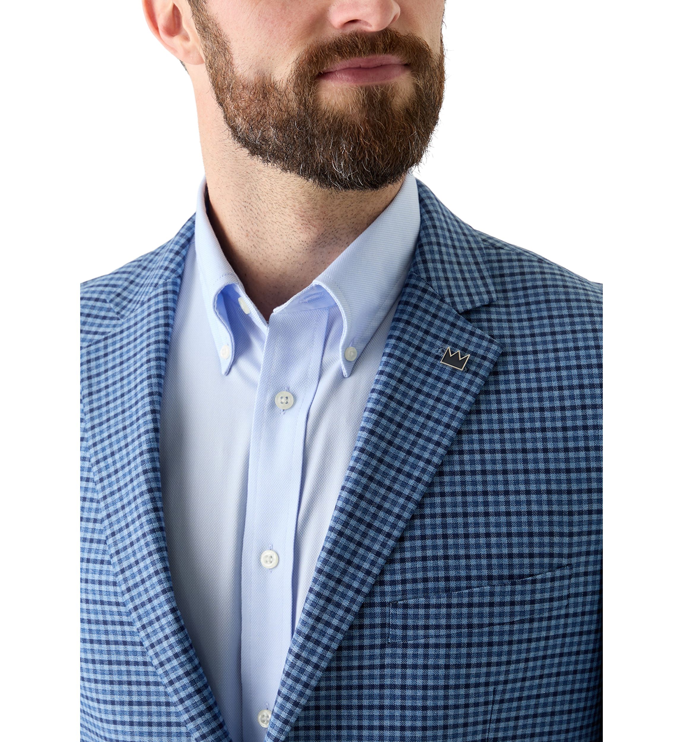 Navy Check Printed Suit Jacket