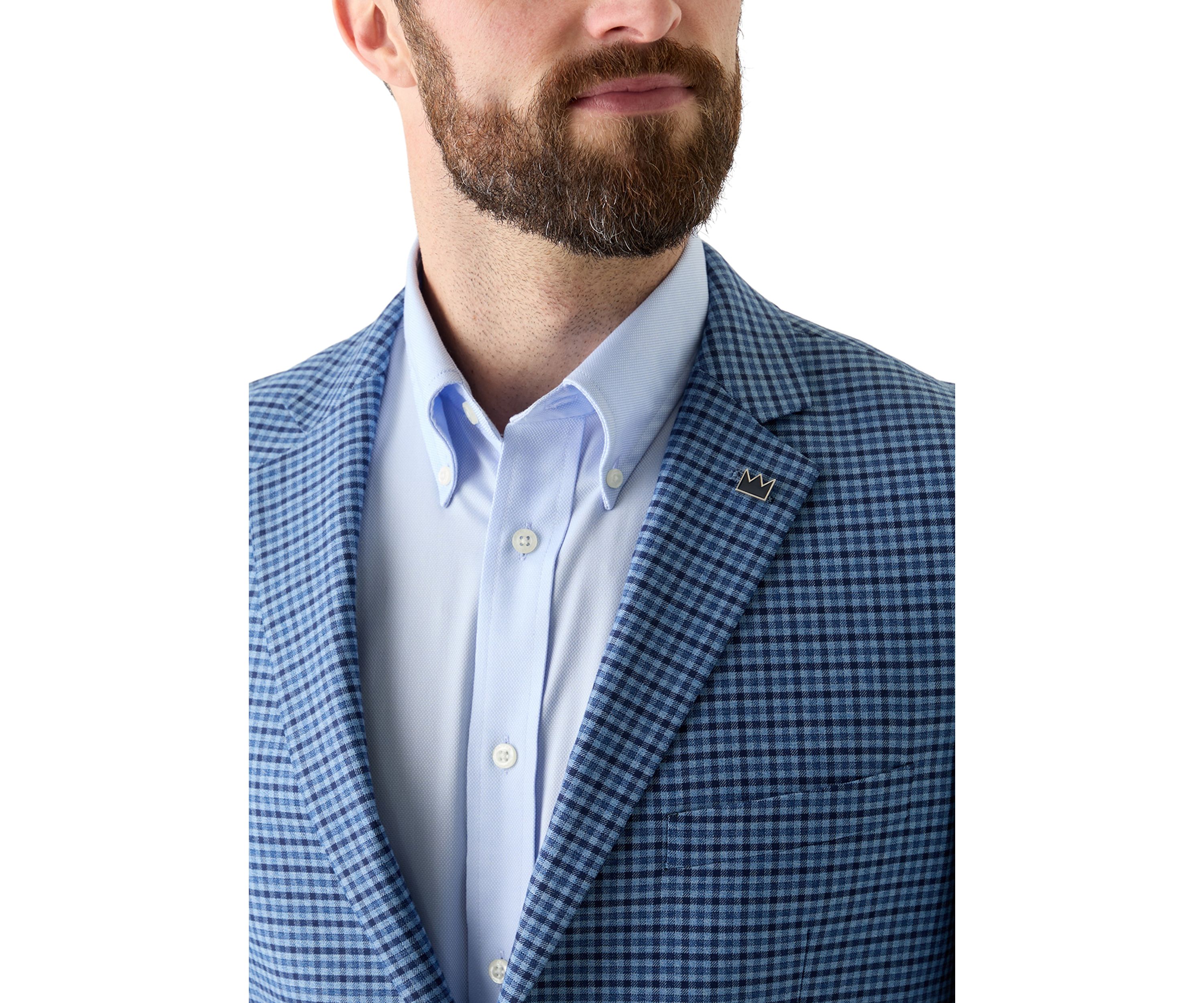 Navy Check Printed Suit Jacket