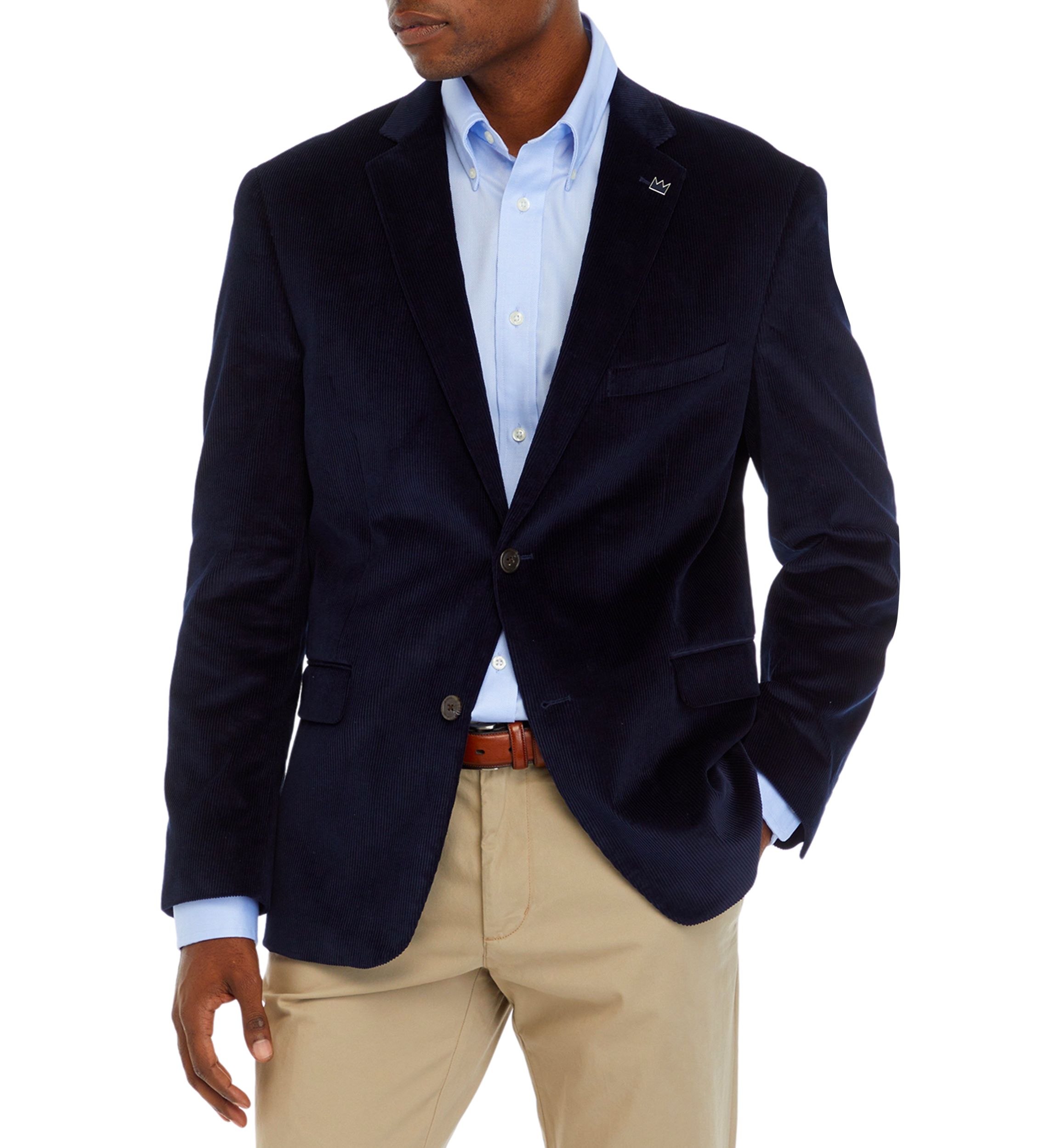 Navy Corduroy Sport Coat with Brown Faux Suede Elbow Patch
