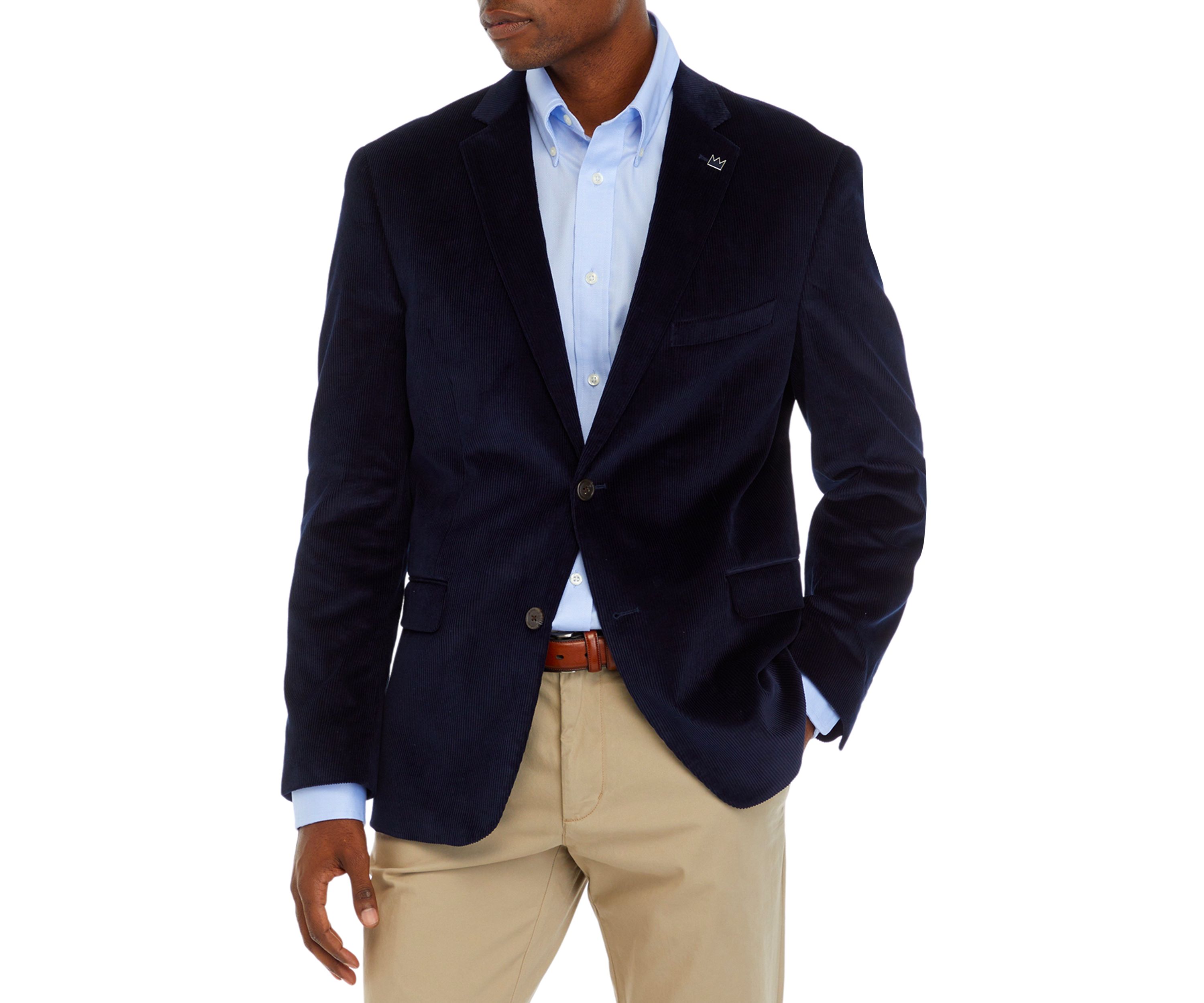 Navy Corduroy Sport Coat with Brown Faux Suede Elbow Patch